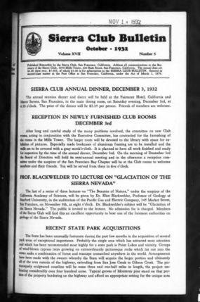 Sierra Club Bulletin 1932 Vol 17 No 5 October cover